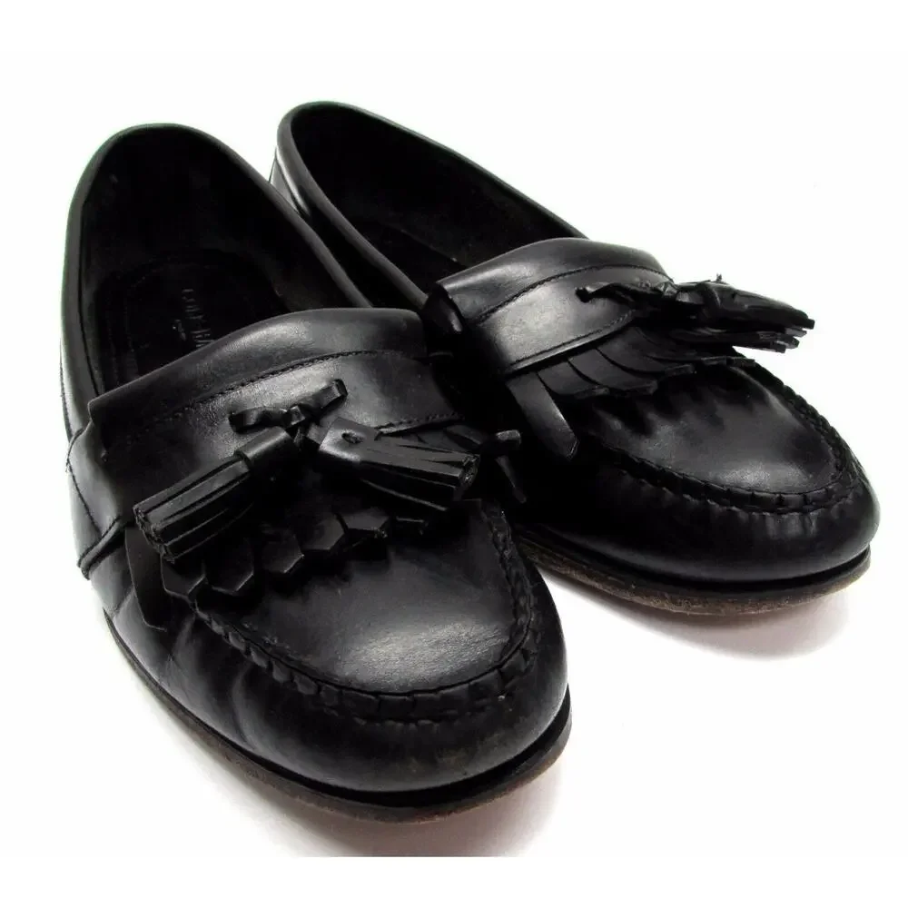 Cole Haan men's size 10 M loafers leather black dress shoes tassels